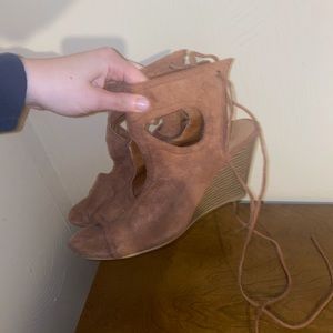 Brown lace up wedges